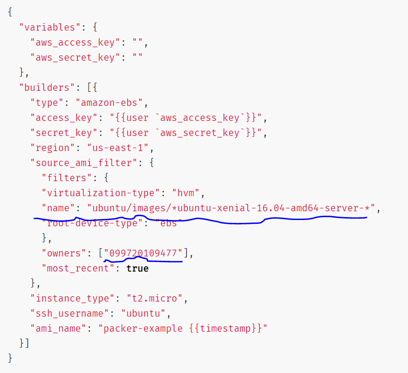 Example code displayed on Packer website