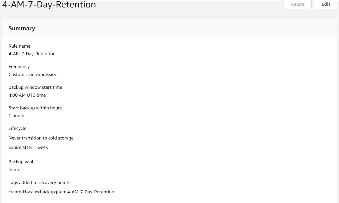 AWS backup rule