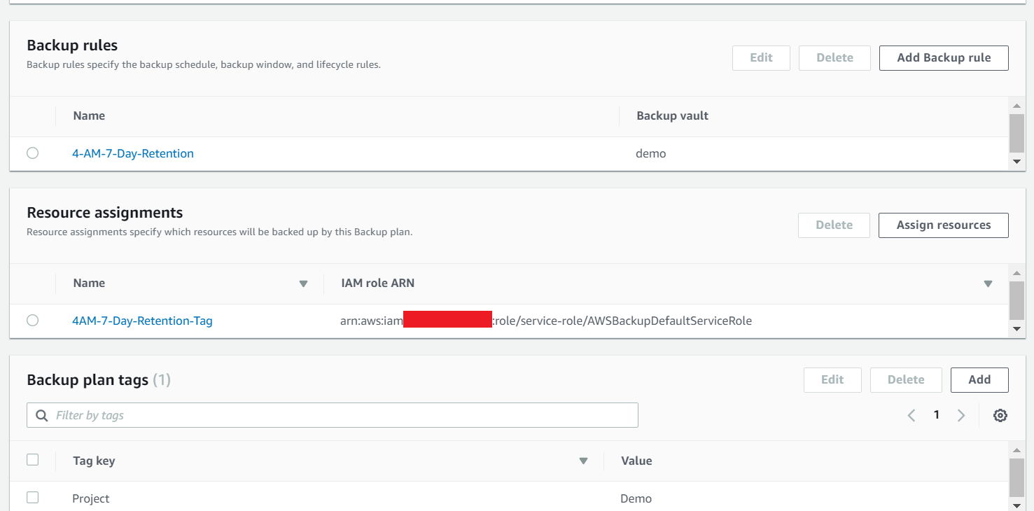 AWS backup full plan