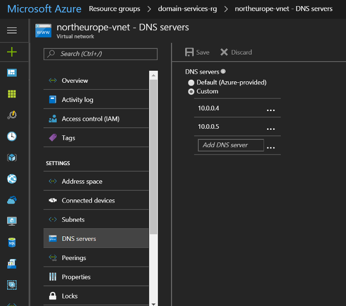 dns servers added to vnet