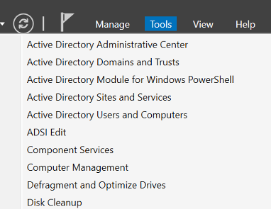 open active directory admin centre from server manager