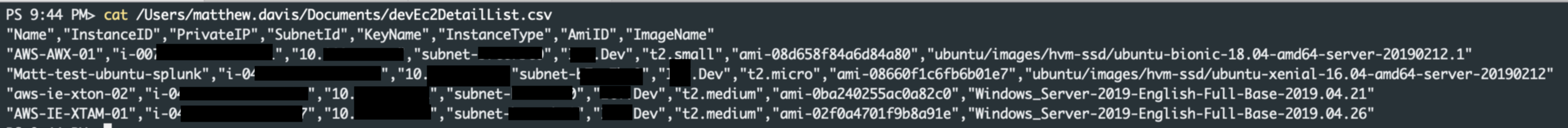 EC2 instance details saved to csv