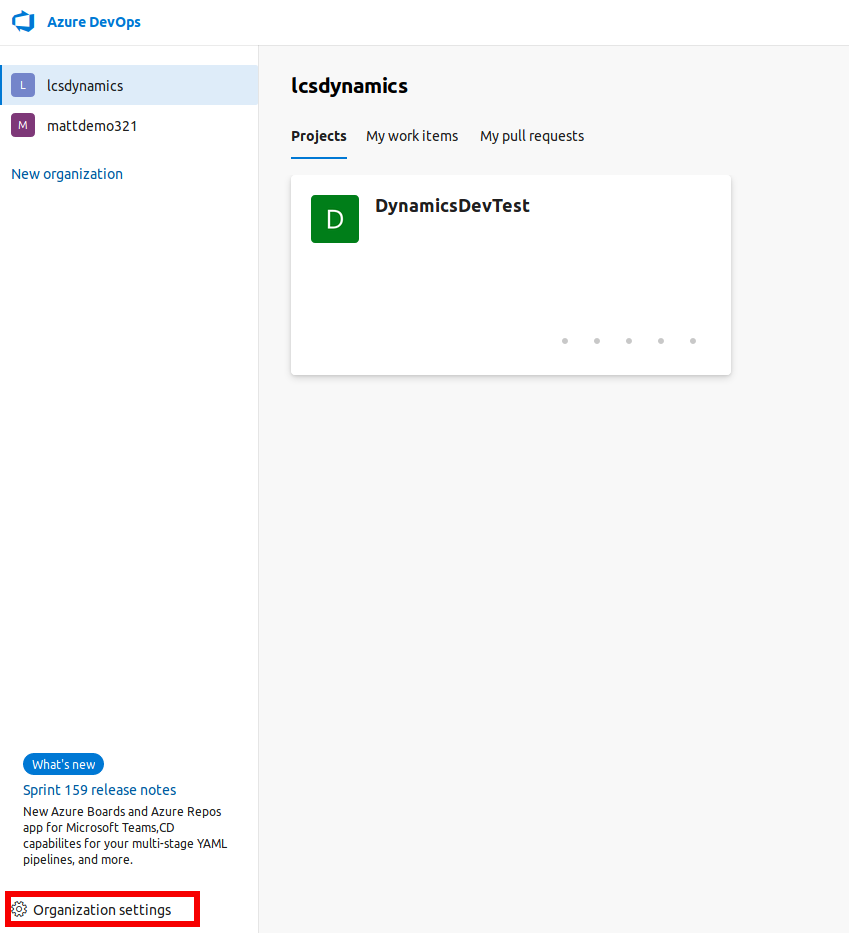 Azure DevOps organisation settings