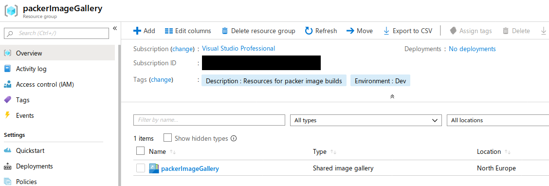 create a new shared image gallery in azure