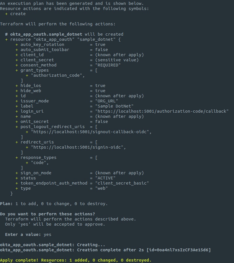 Terraform apply output