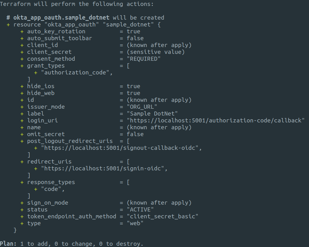 terraform plan output