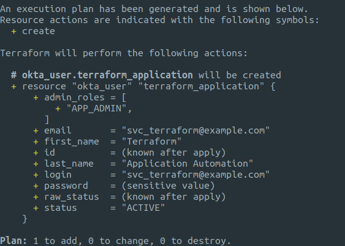 Terraform plan output