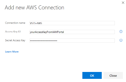 AWS connection settings